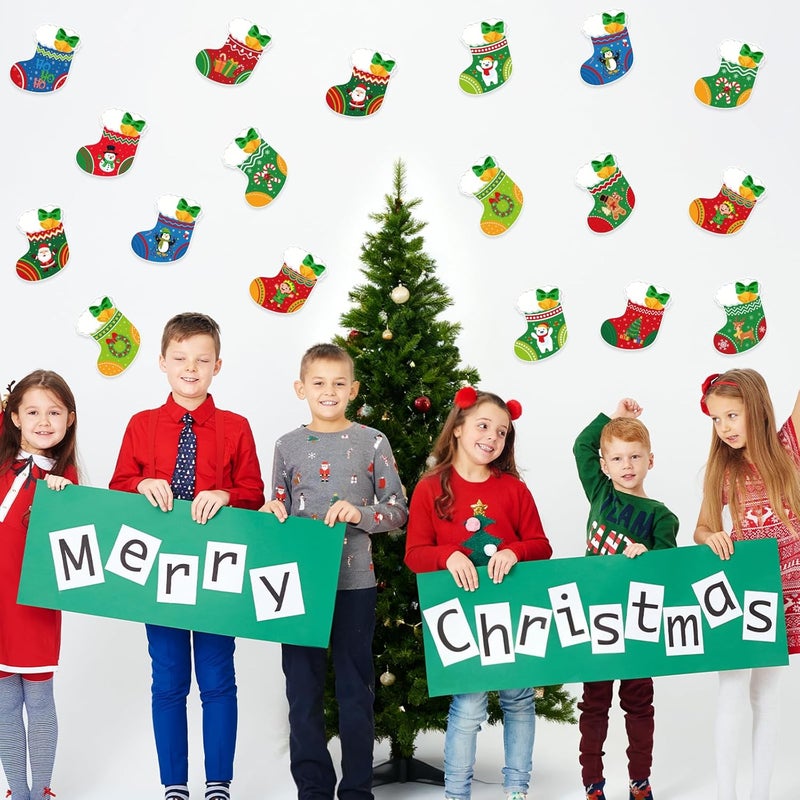 Machomby 48Pcs Christmas Stocking Cutouts, Cute Xmas Stocking Paper Cut Outs Bulletin Board Decor for Winter Christmas Holiday Home Office Classroom Chalkboard Window Wall Door Decor - Image 3